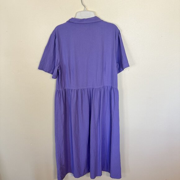 Appleseeds Womens Lavender Midi Dress Shift Full Button Large Cotton Modest - Picture 3 of 8